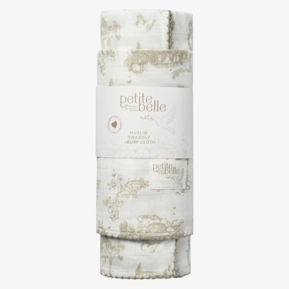 Swaddle And Burp Cloth Set - Toile Taupe