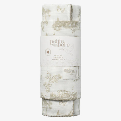 Swaddle And Burp Cloth Set - Toile Taupe
