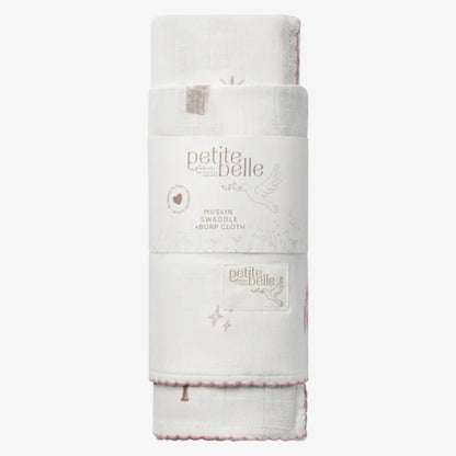 Swaddle And Burp Cloth Set - Taupe Star