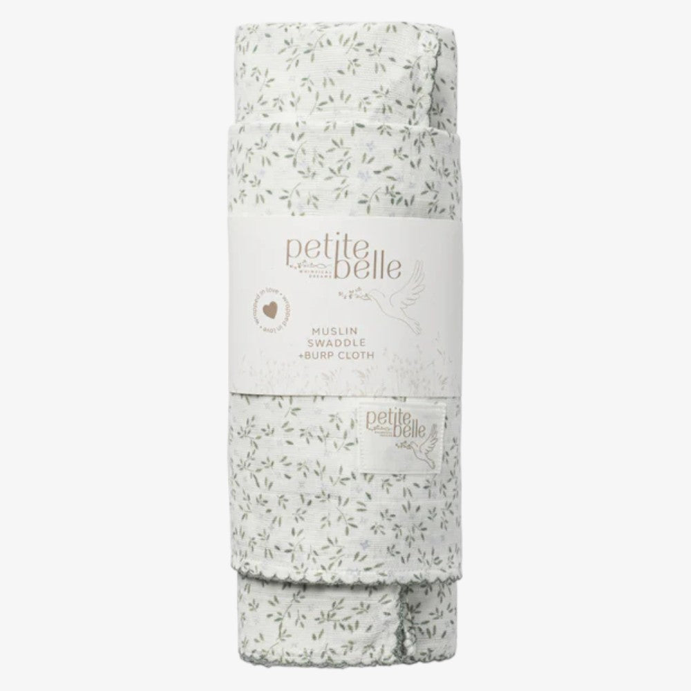 Swaddle And Burp Cloth Set - Liberty Blue Leaf