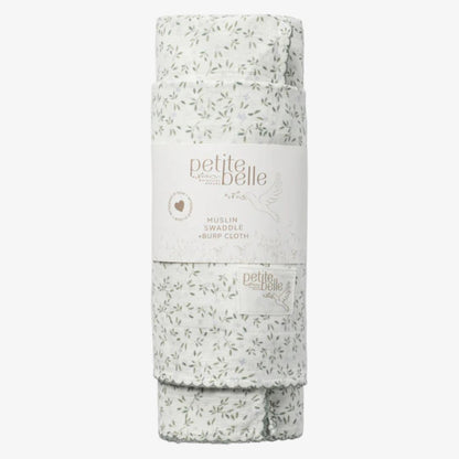 Swaddle And Burp Cloth Set - Liberty Blue Leaf