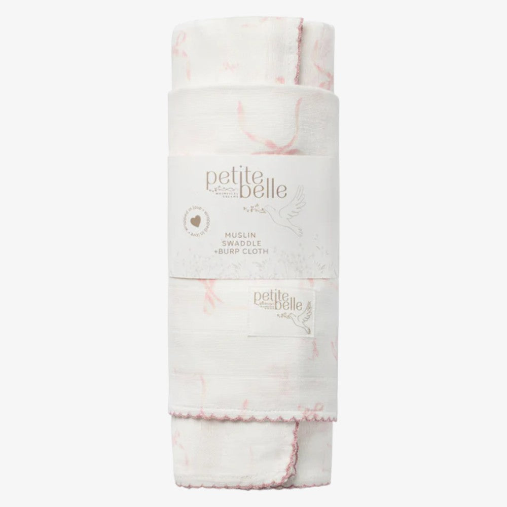 Swaddle And Burp Cloth Set - Lace Pink