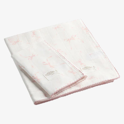 Swaddle And Burp Cloth Set - Lace Pink