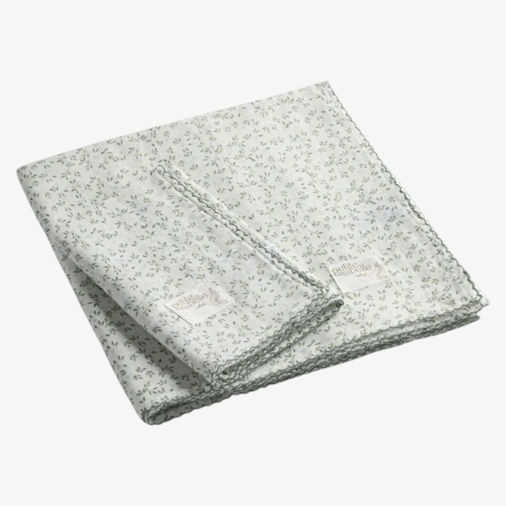 Swaddle And Burp Cloth Set - Liberty Blue Leaf