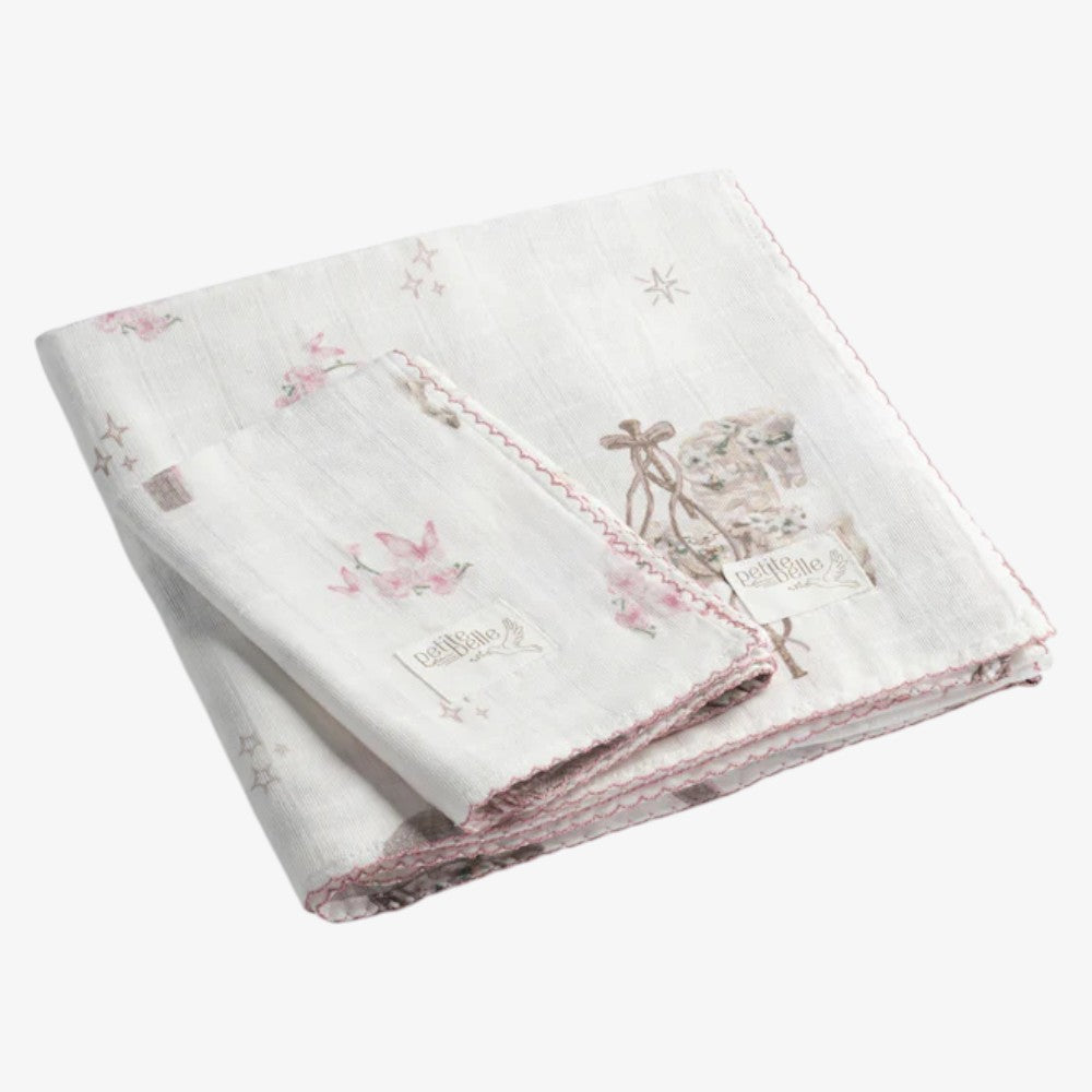 Swaddle And Burp Cloth Set - Mauve Carousel