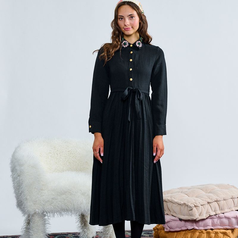 Beaded Collar Dress - Black