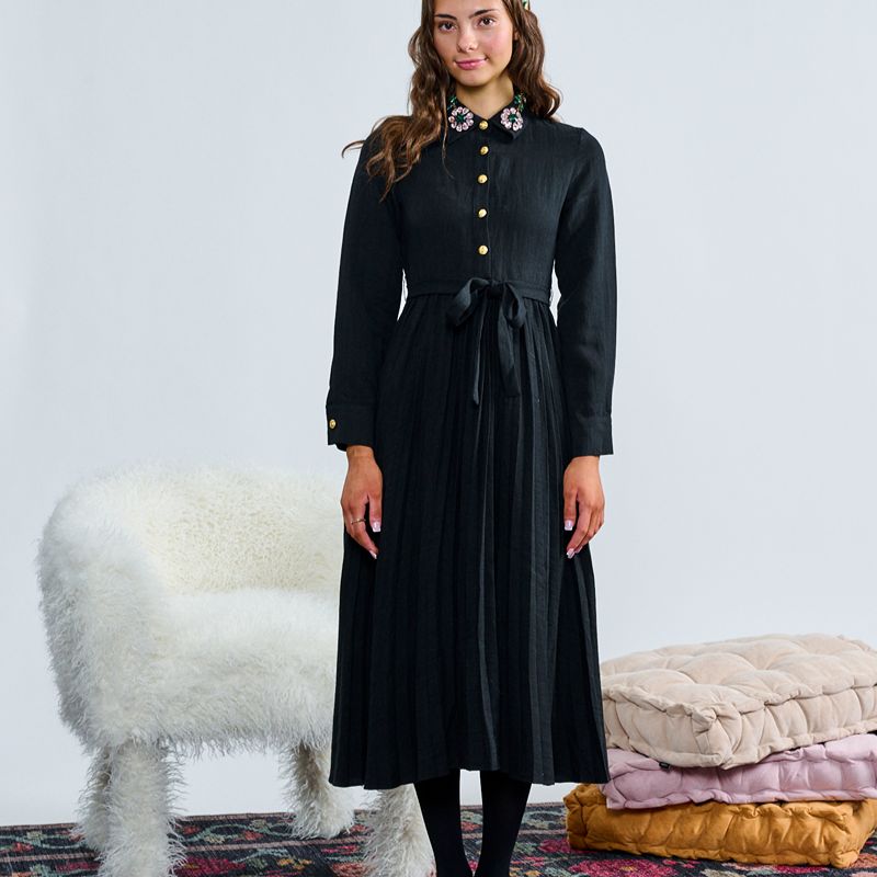 Beaded Collar Dress - Black