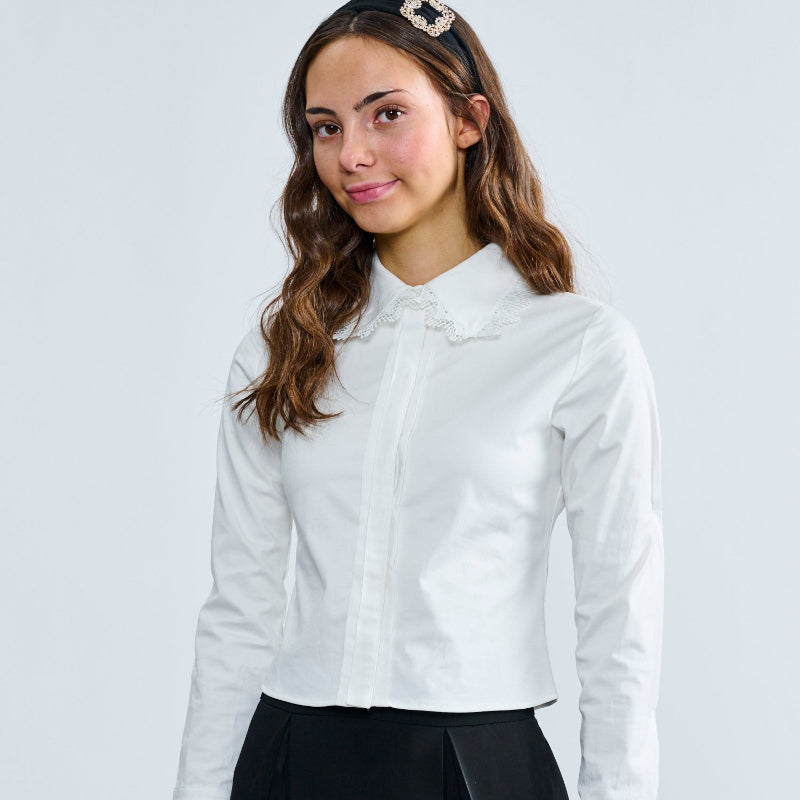 Lace Collar Top - White