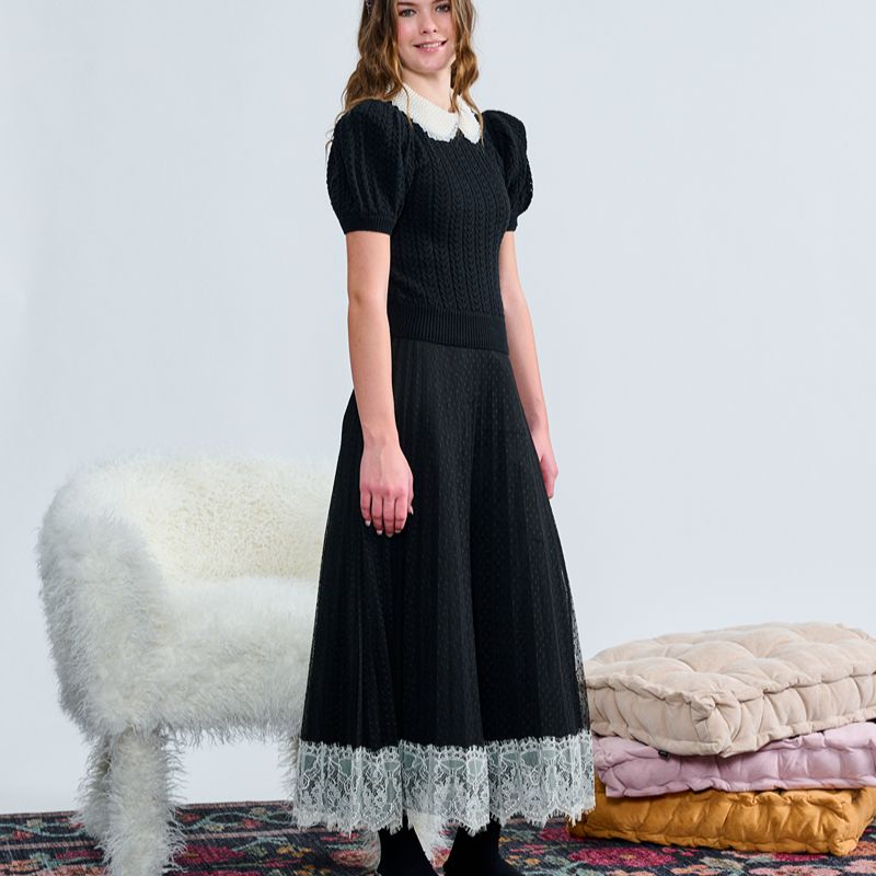 Lace Overlay Skirt - Black