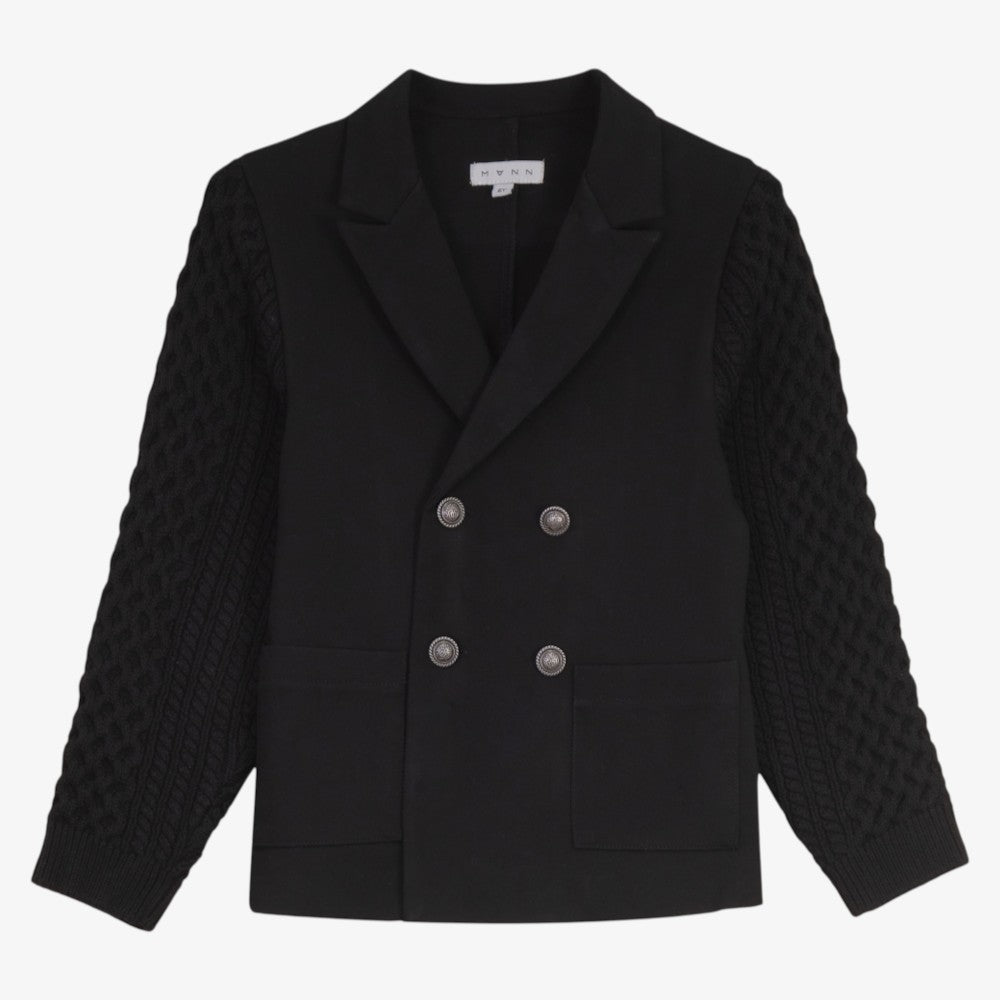 Cable Blazer With Knit Sleeves - Black
