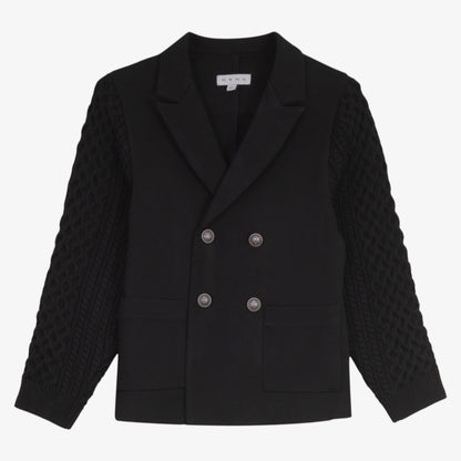 Cable Blazer With Knit Sleeves - Black
