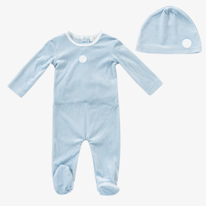 Leaf Motif Footie And Hat - Blue