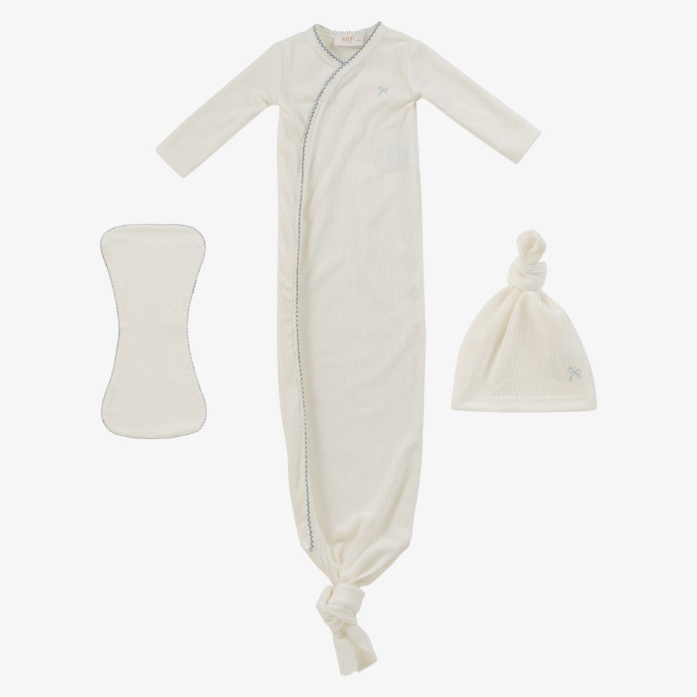 Flying Ribbon Gown Set - White &amp; Blue