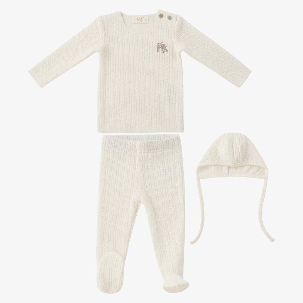 Cable Knit 3 Piece Set - White