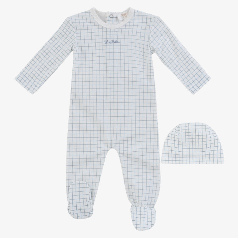 Teddy Pane Footie And Hat - Blue