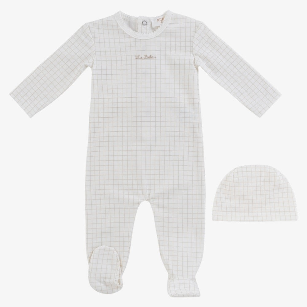 Teddy Pane Footie And Hat - Stone