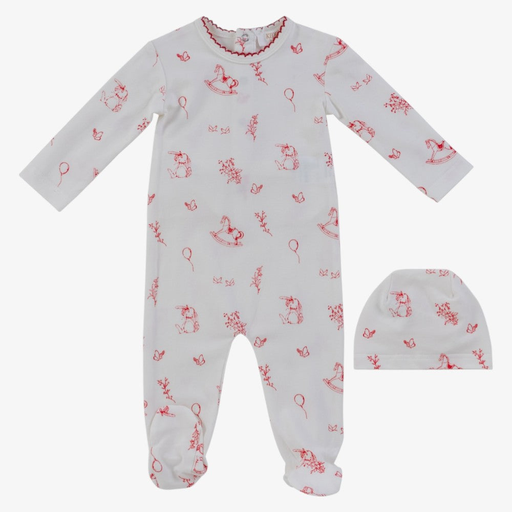 Toile Footie And Hat - Red
