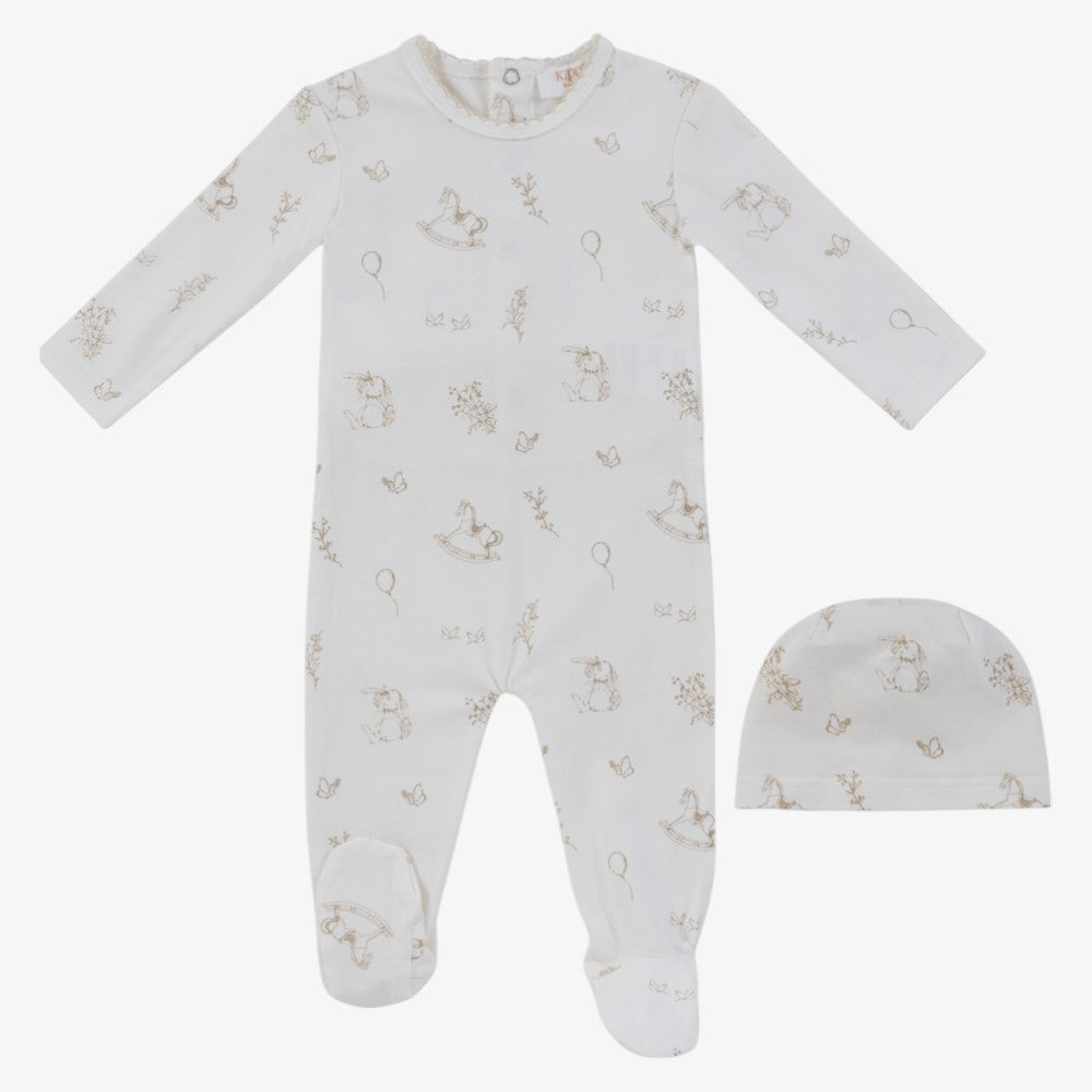 Toile Footie And Hat - Stone