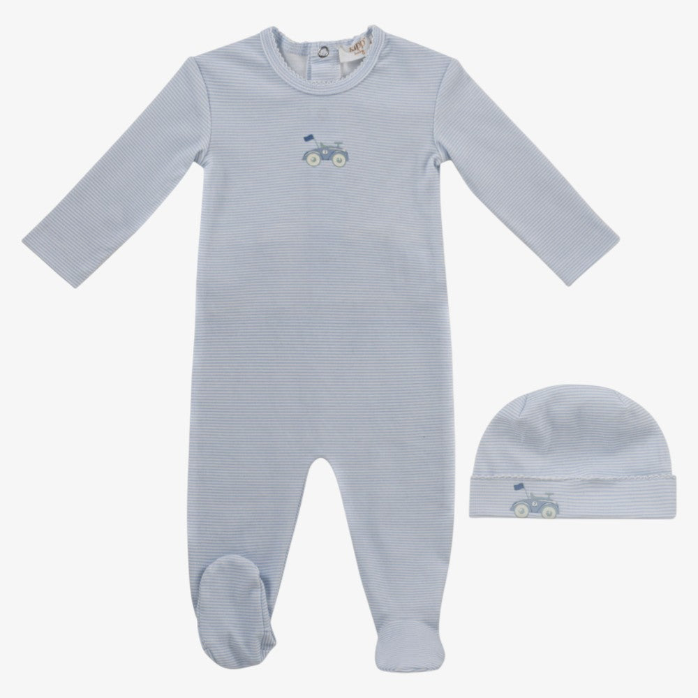 Pinstripe Footie And Hat - Blue
