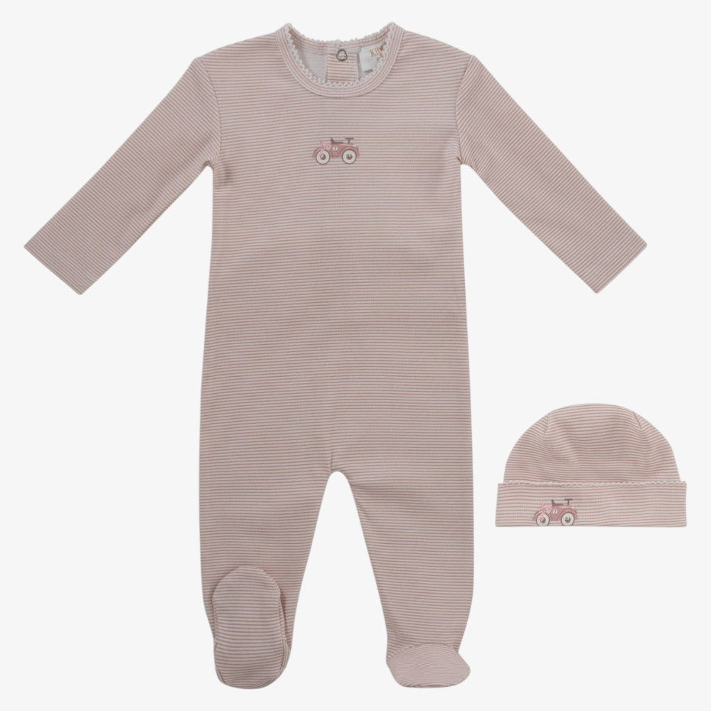 Pinstripe Footie And Hat - Pink