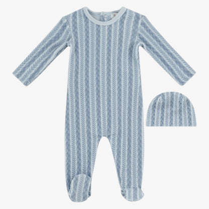 Cable Footie And Hat - Blue