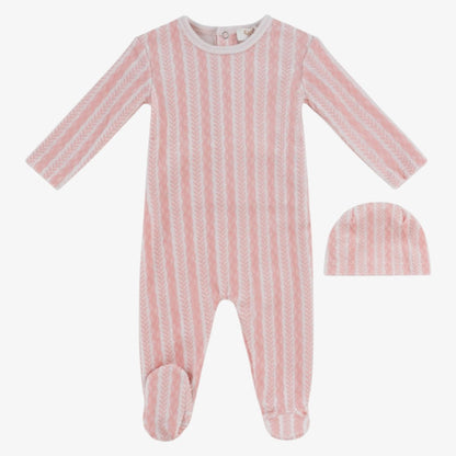 Cable Footie And Hat - Pink