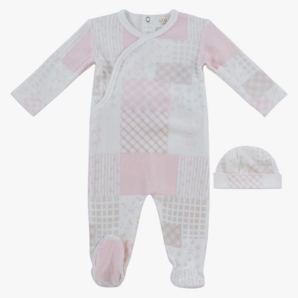 Patchwork Footie And Hat - Pink