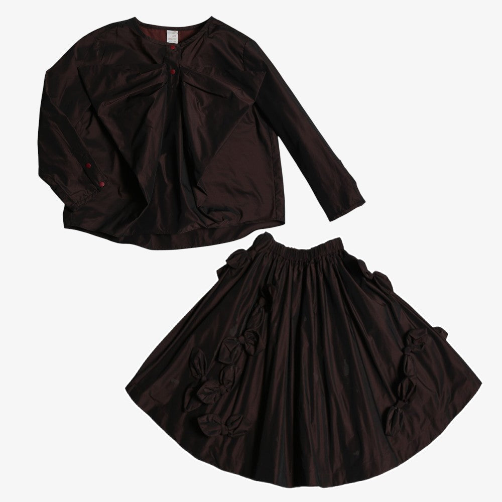 Estrella Bow Embellished Blouse And Skirt - Raisin