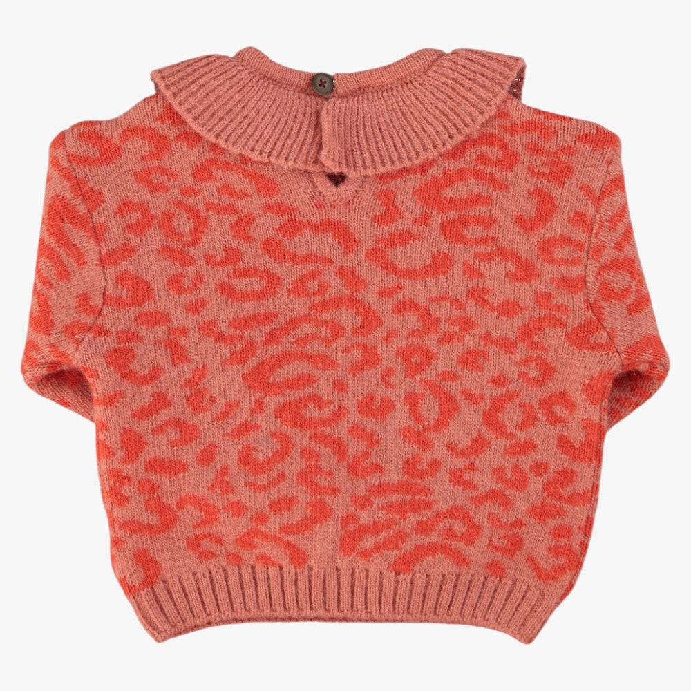 Animal Print Collar Sweater - Pink