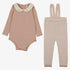 Two Tone Knit Top And Suspender Pants - Dusty Pink