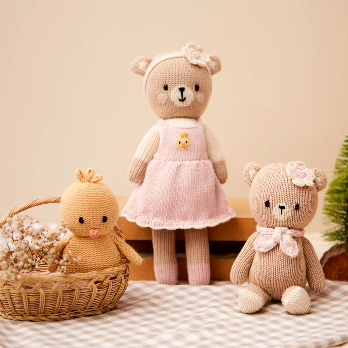 Girl Farmer Bear - Pink &amp; Natural