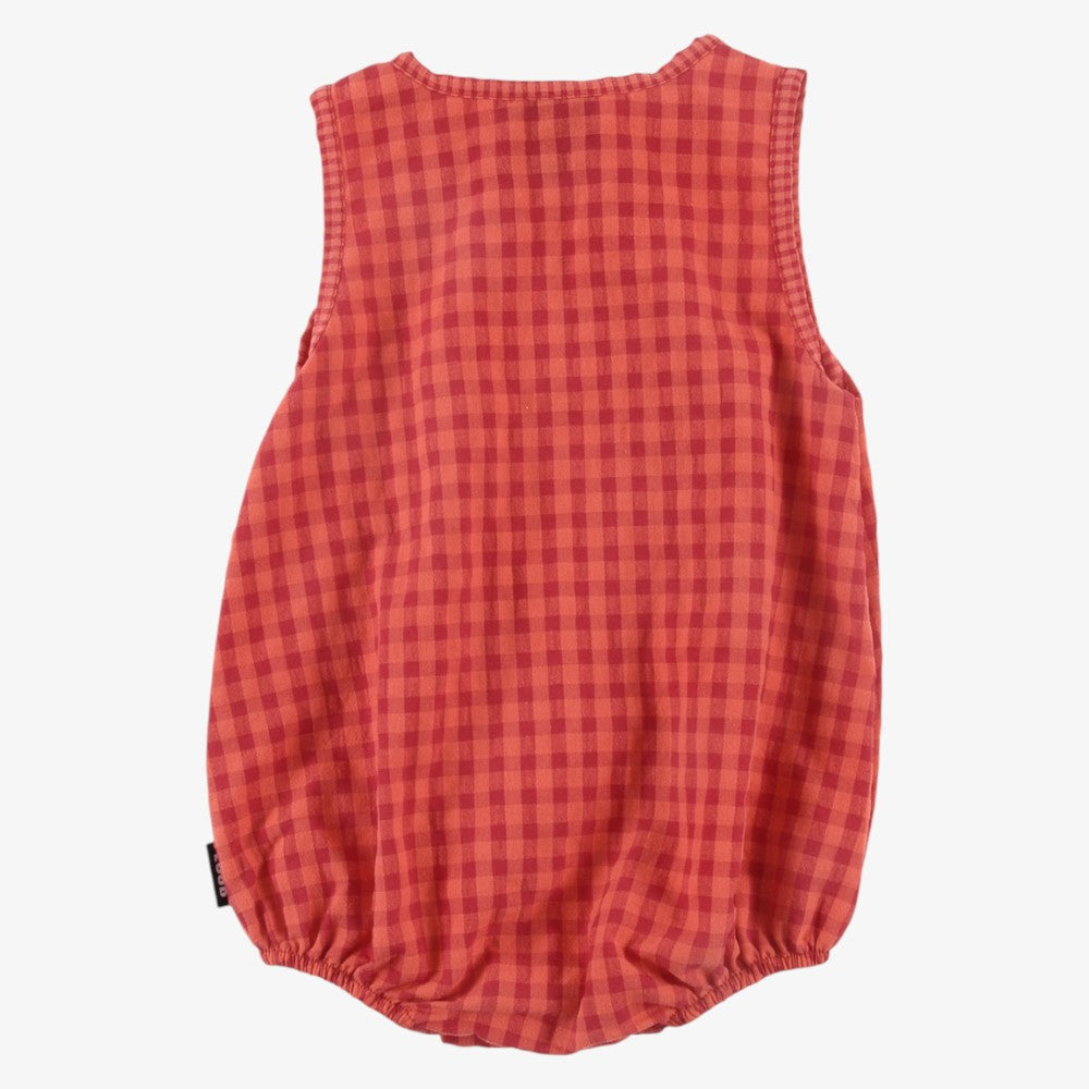 Embroidered Flower Romper - Red Check