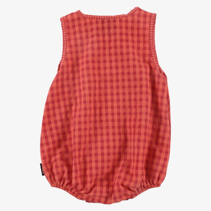 Embroidered Flower Romper - Red Check