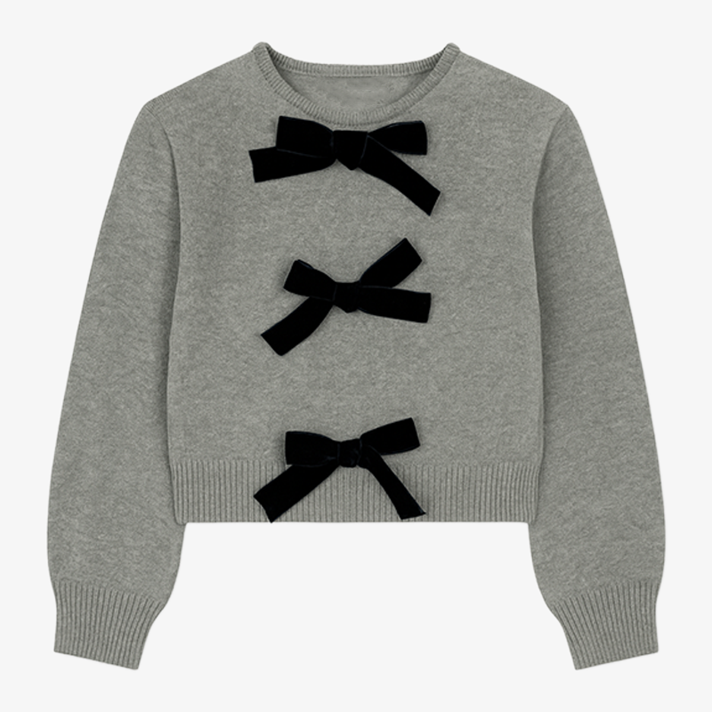 Knit Bow Top - Light Grey