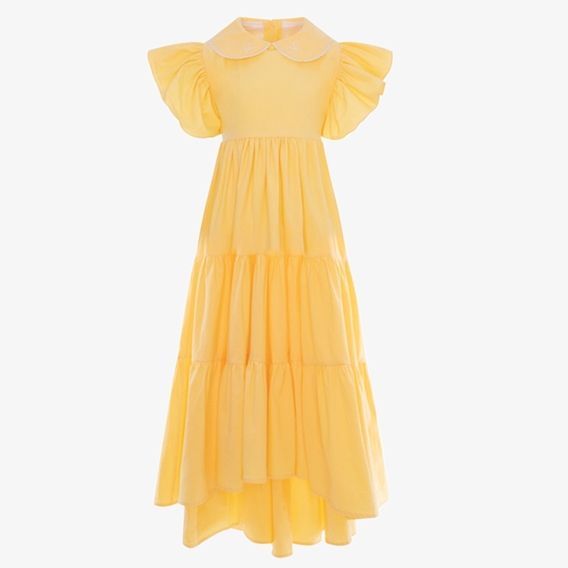 Flower Embroidered Dress - Yellow