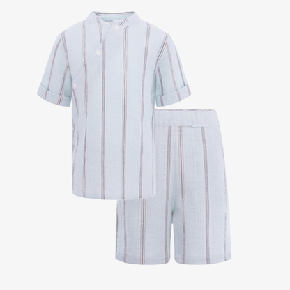 Seersucker Shirt And Shorts - Pale Greeb