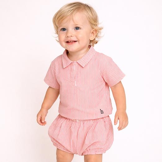 Stripe Shirt And Bloomer - Coral