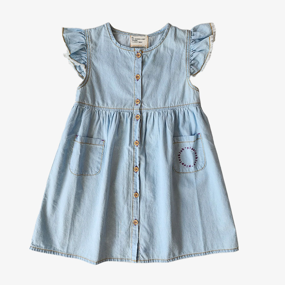 Dress With Ruffle On Shoulder - Chambray