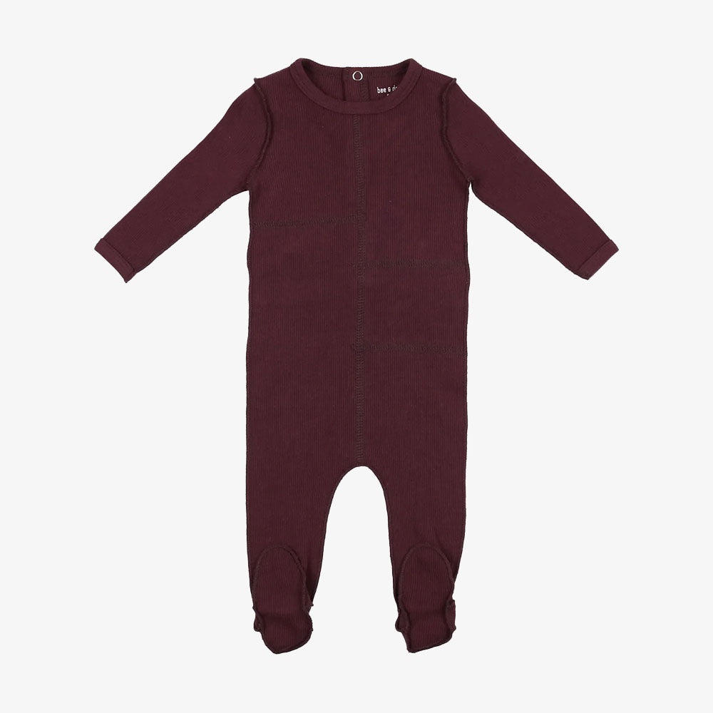 Bee & Dee Ribbed Open Stitch Footie With Beanie - Plum
