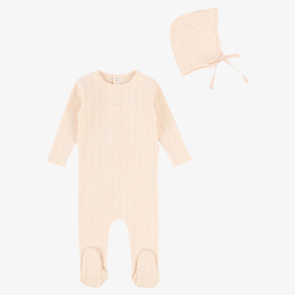 Dainty Pointelle Footie And Bonnet - Blush