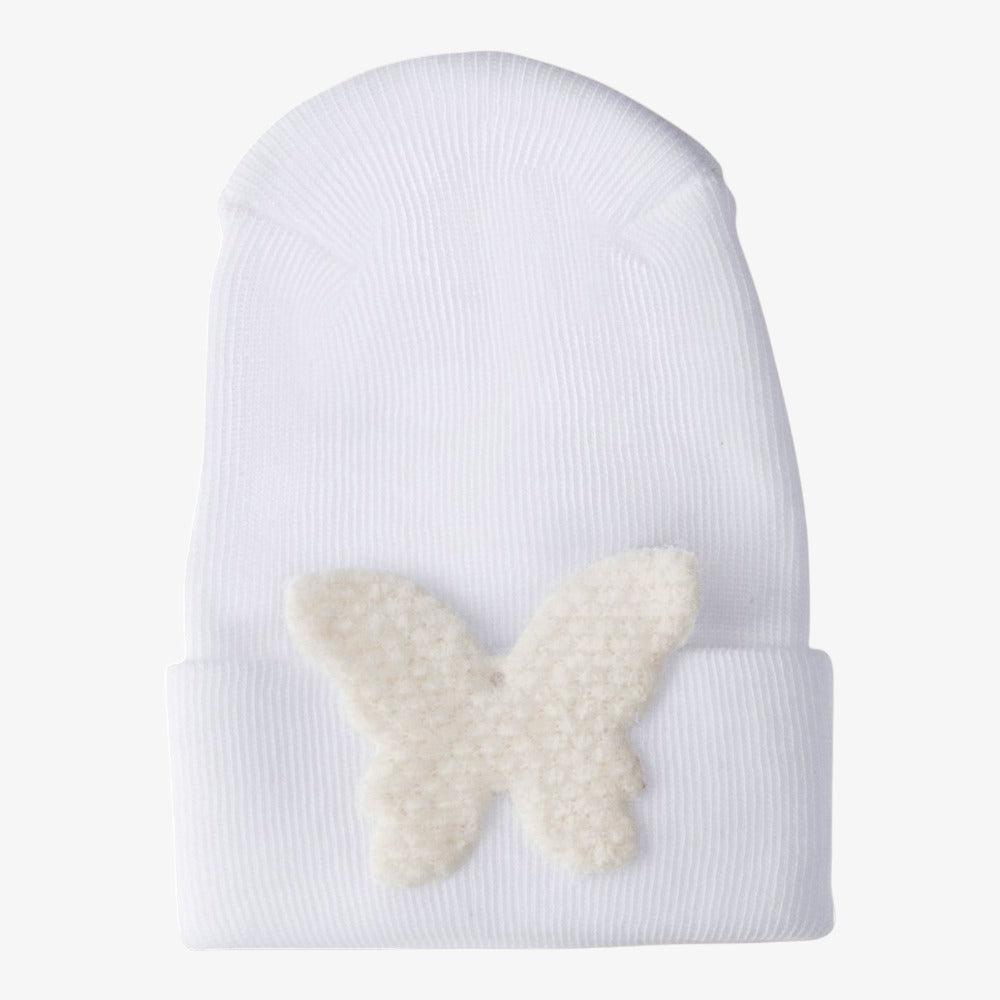 Hospital Hat With Fuzzy Decal - Ivory Butterfly