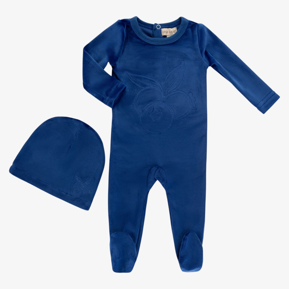 Embroidered Footie And Hat - Blue