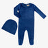 Embroidered Footie And Hat - Blue