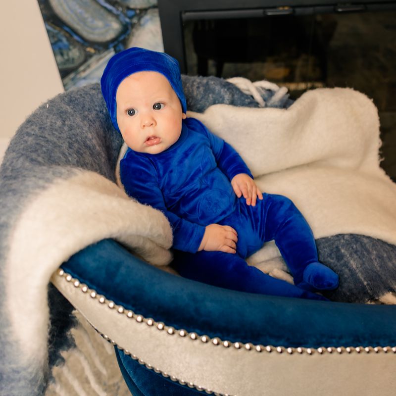 Embroidered Footie And Hat - Blue