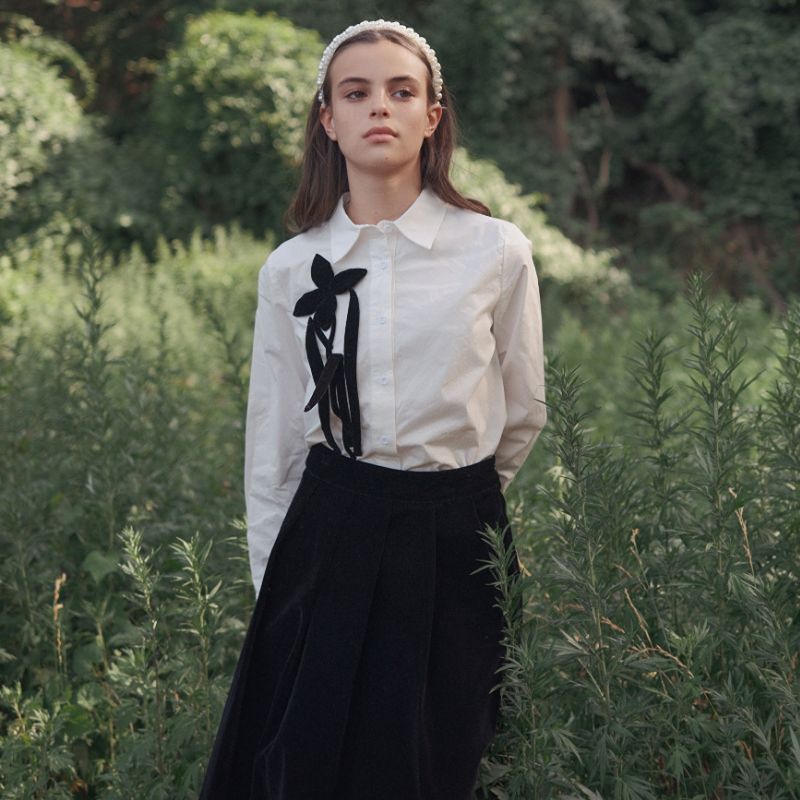 Flower Detail Blouse - White & Black