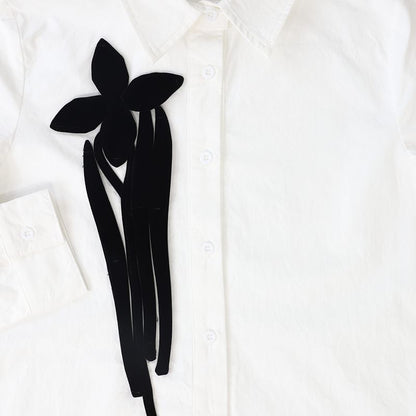 Flower Detail Blouse - White &amp; Black