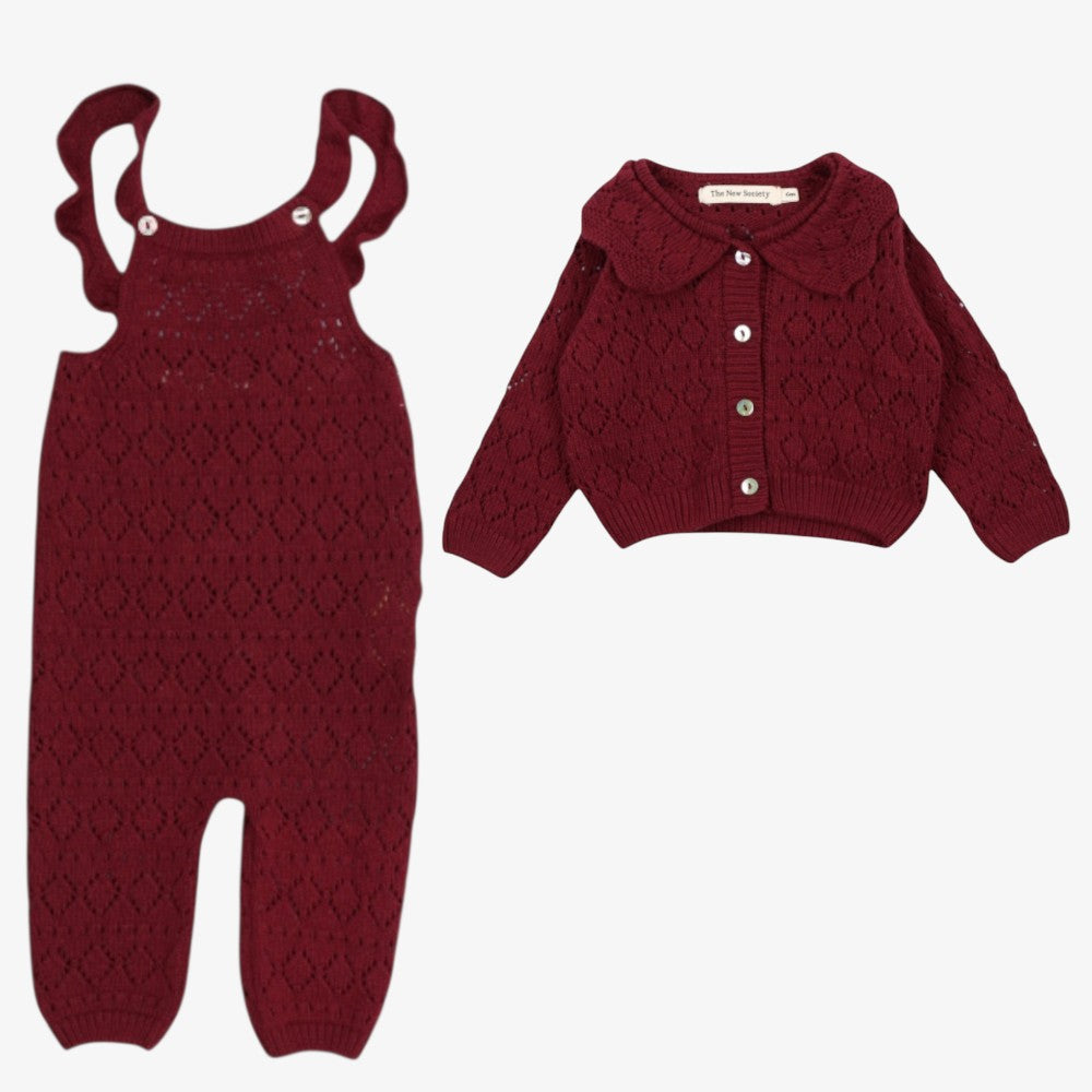 Luna Romper And Cardigan - Wine