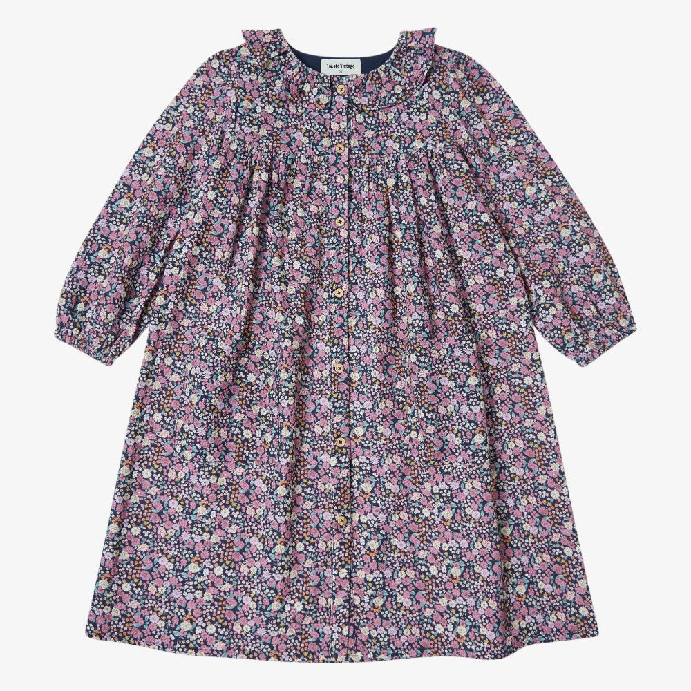 Flower Button Dress - Navy