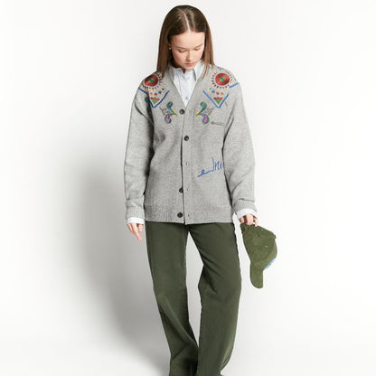 Embroidered Cardigan - Grey