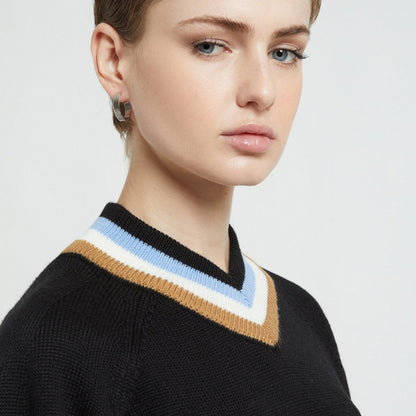 V Trim Sweater - Black